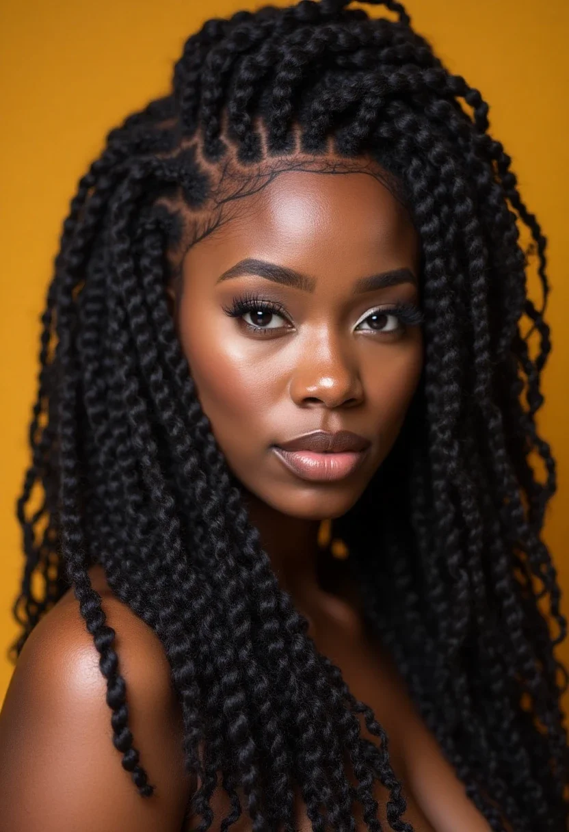 Woman with jumbo coco twist braids.