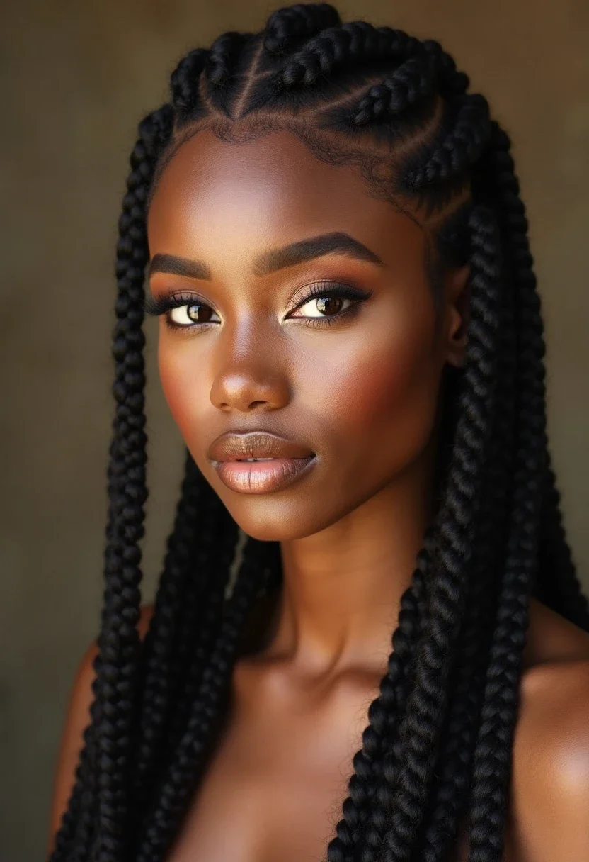 Coco twist braids with a center part.