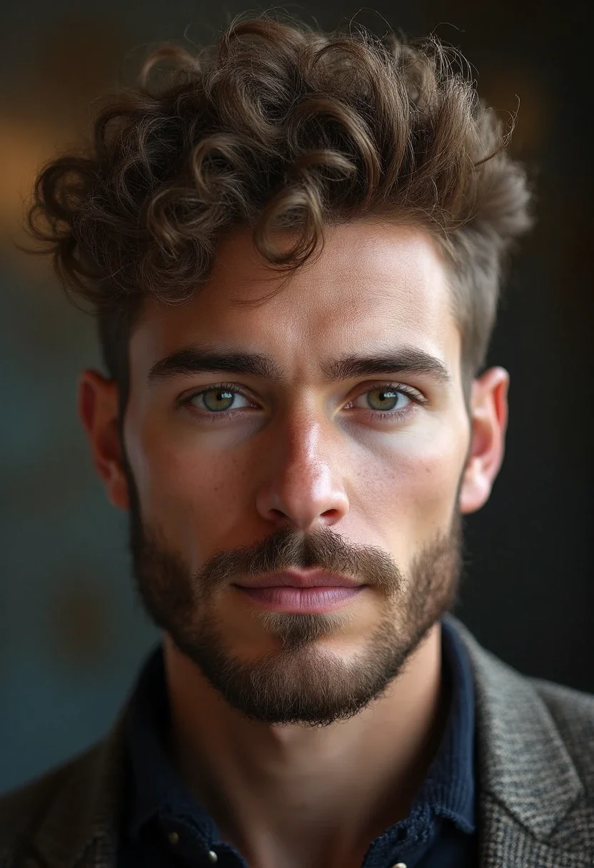 Man with a curly mullet and highlights