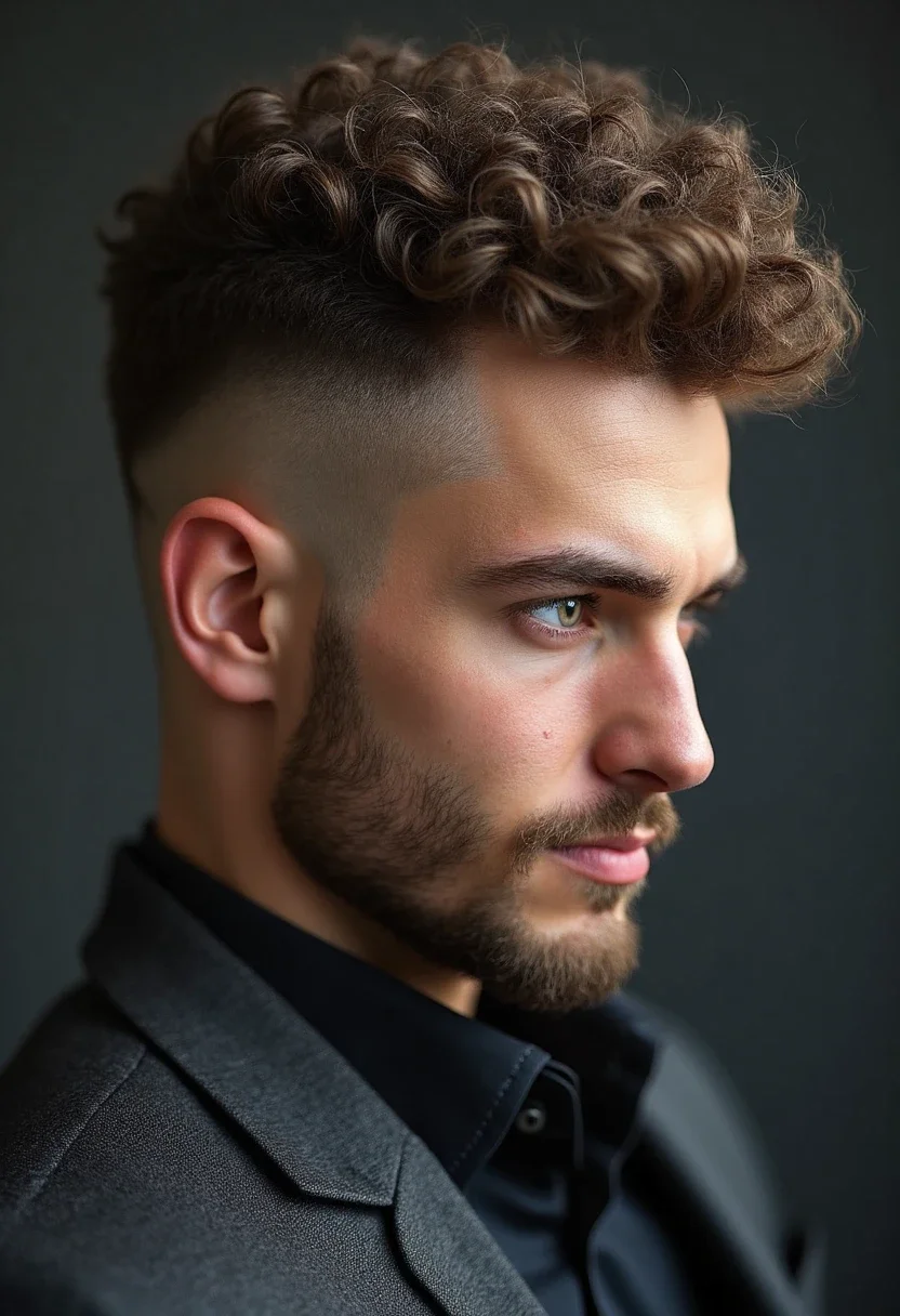 Man with a curly mullet and fade hairstyle