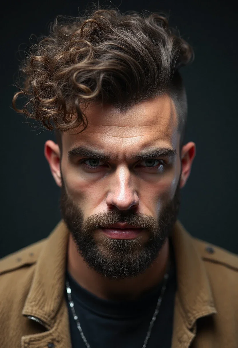 Man with a curly mullet and undercut hairstyle