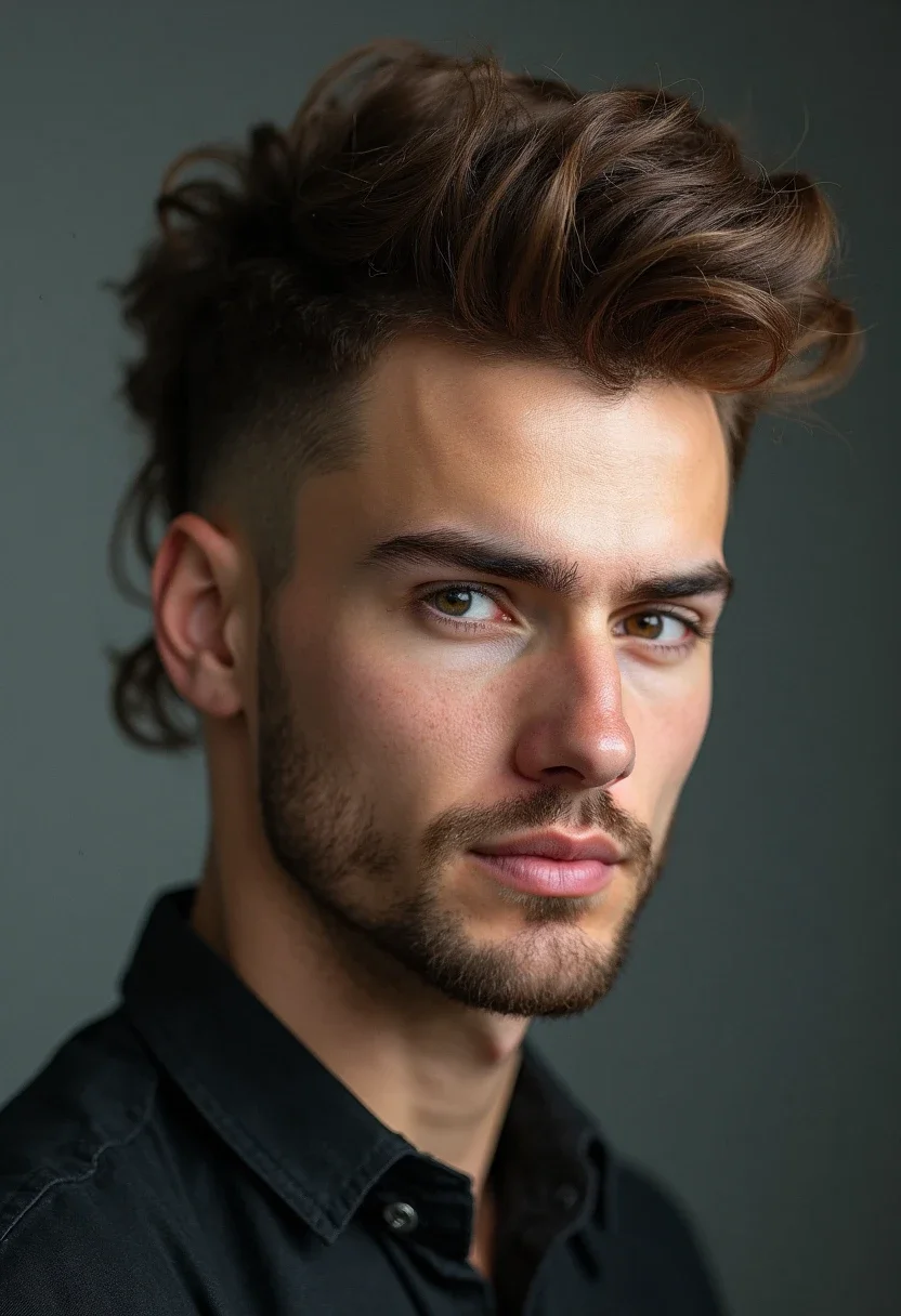 Man with a curly mullet for thin hair