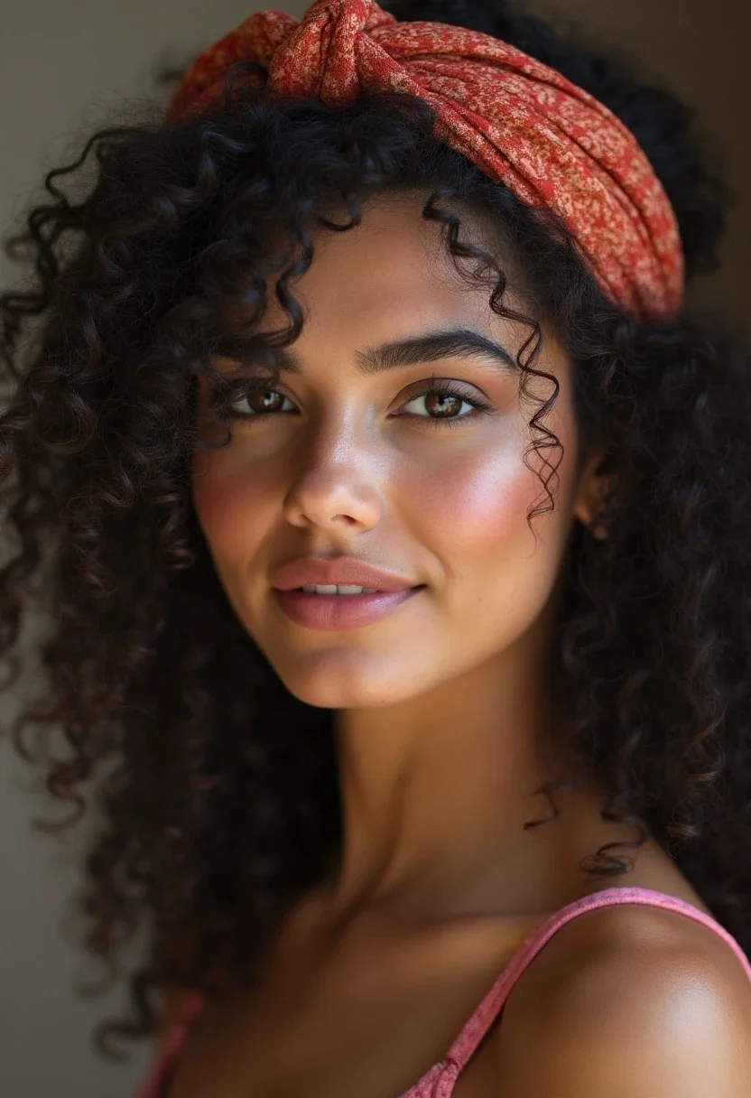 Curly haired woman with a headband.