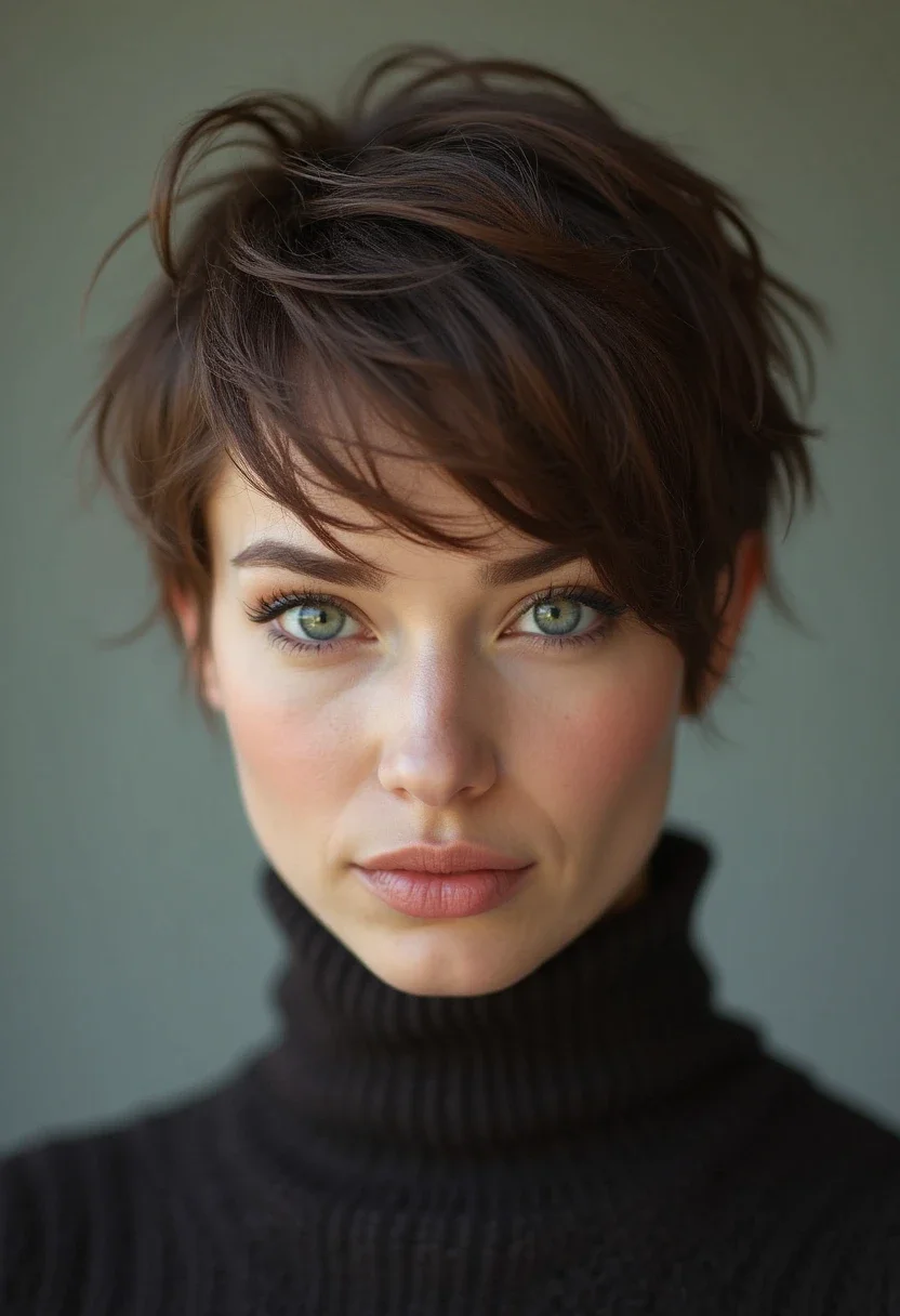 Woman with a classic pixie sweep hairstyle