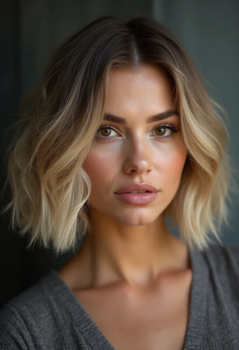 Woman with a chic bob and wavy hairstyle