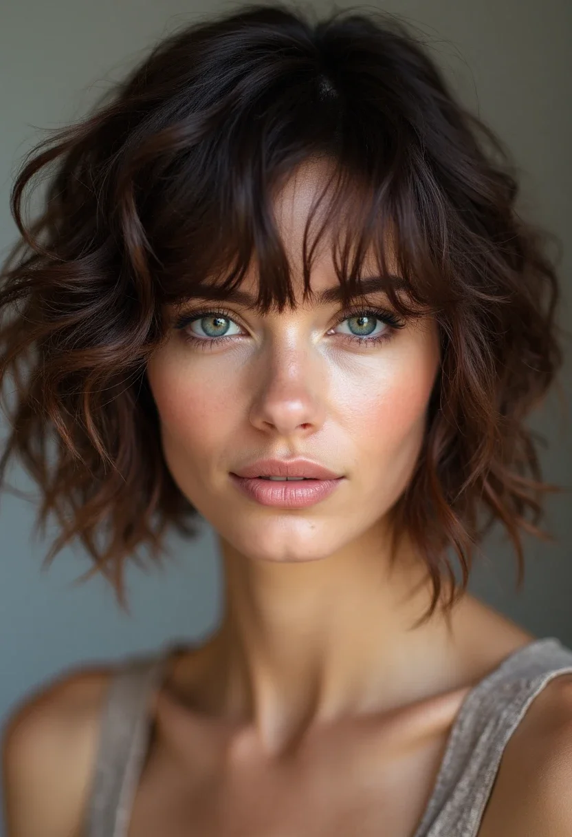 Woman with a soft curly bob hairstyle