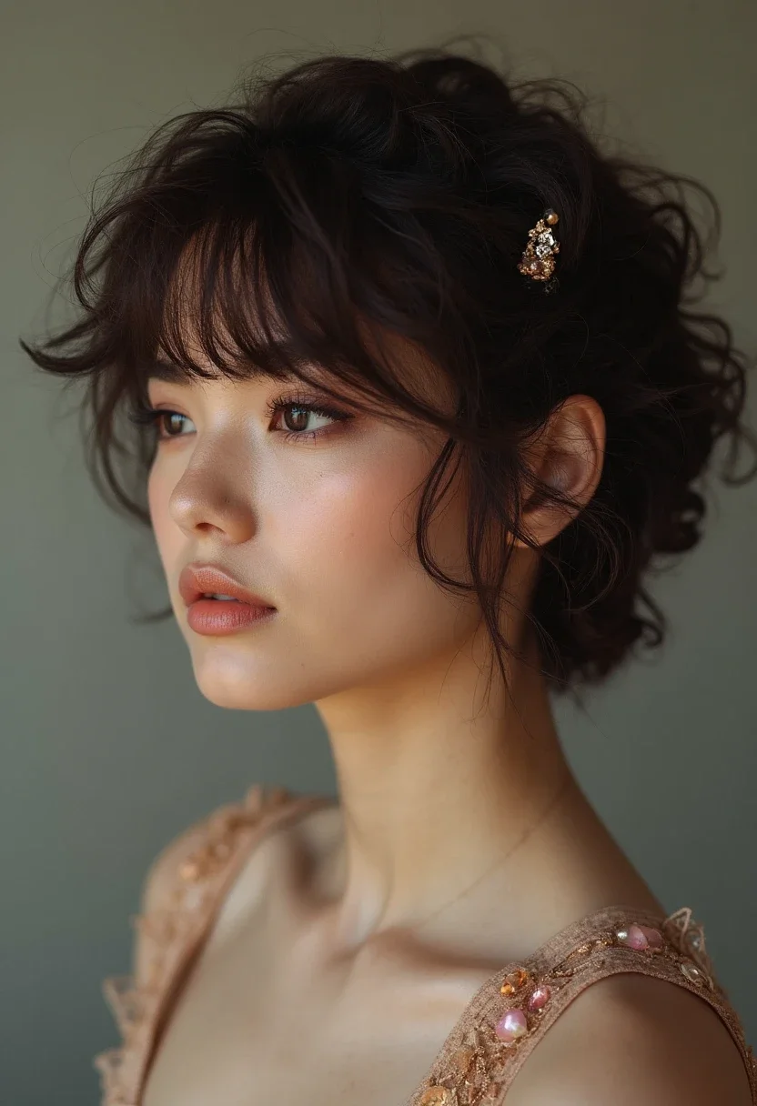 Woman with pinned back layers hairstyle