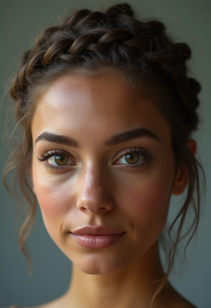 Woman with a playful braided crown hairstyle