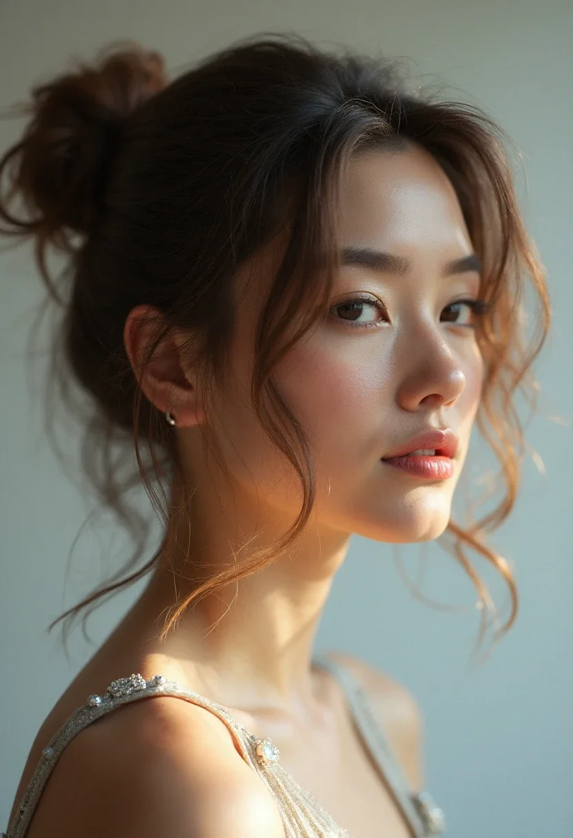 Woman with an effortless messy bun hairstyle