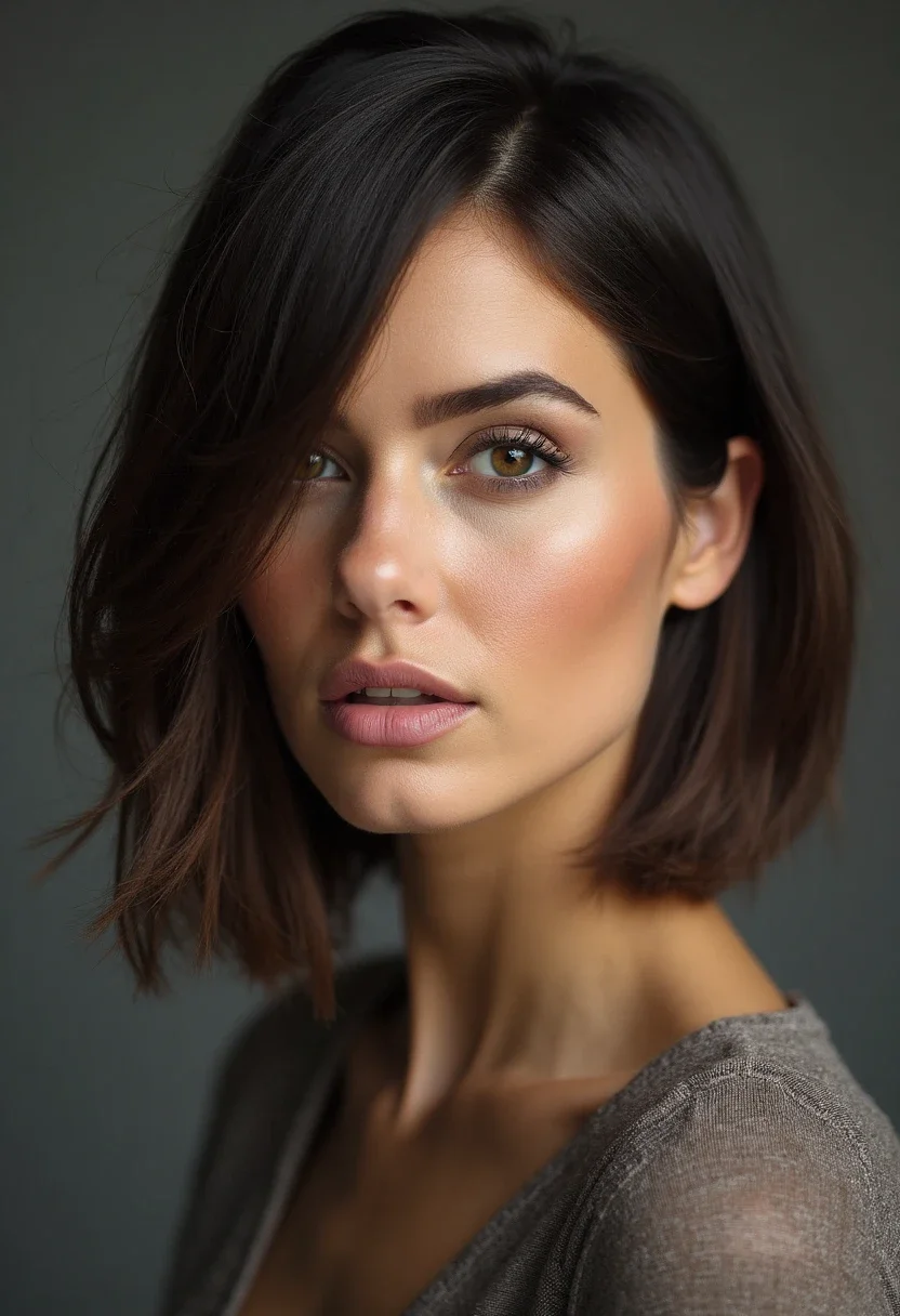 Woman with a sleek side part hairstyle