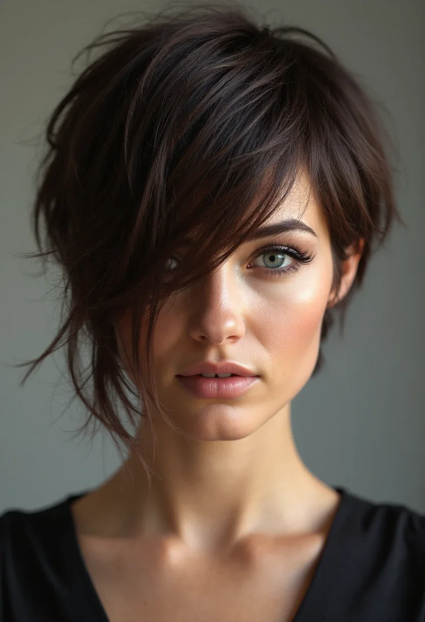 Woman with twisted side bangs hairstyle