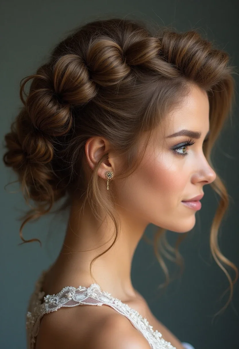 Woman with a twisted half-updo hairstyle