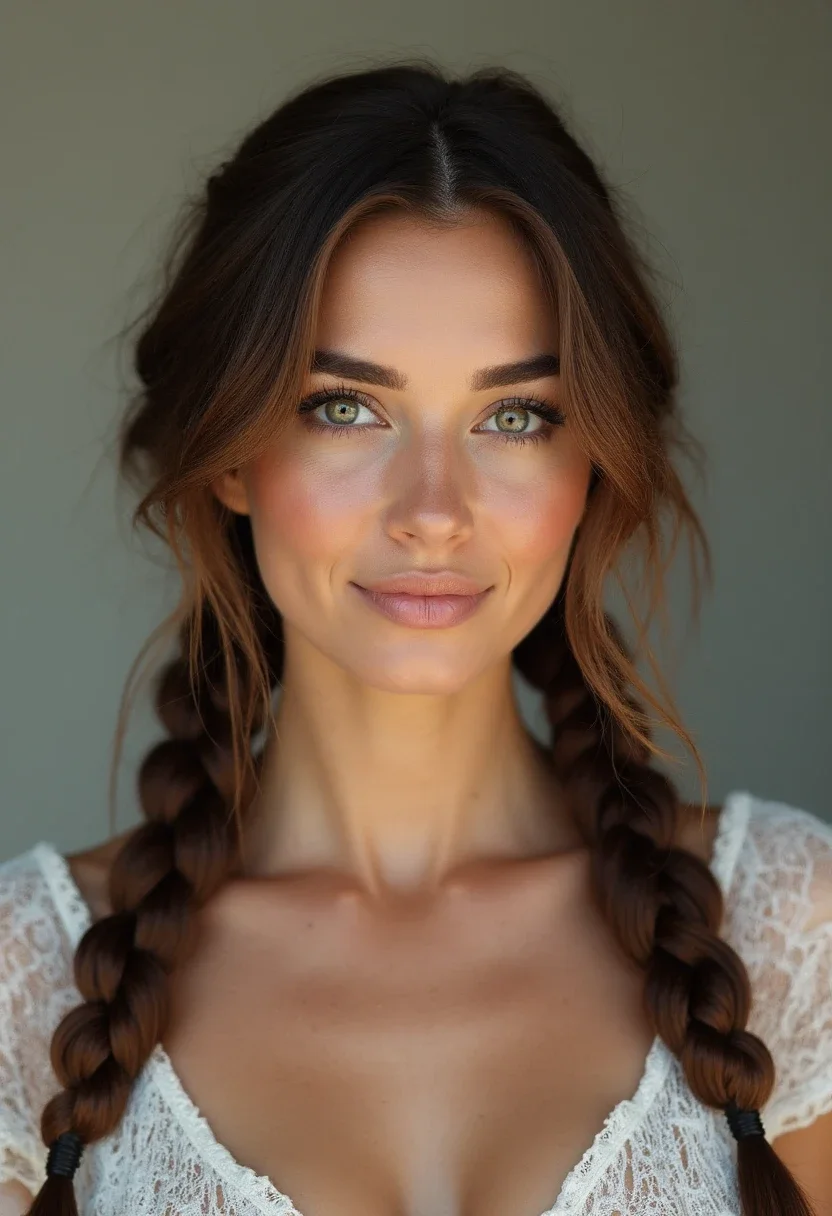 Woman with double Dutch braids hairstyle