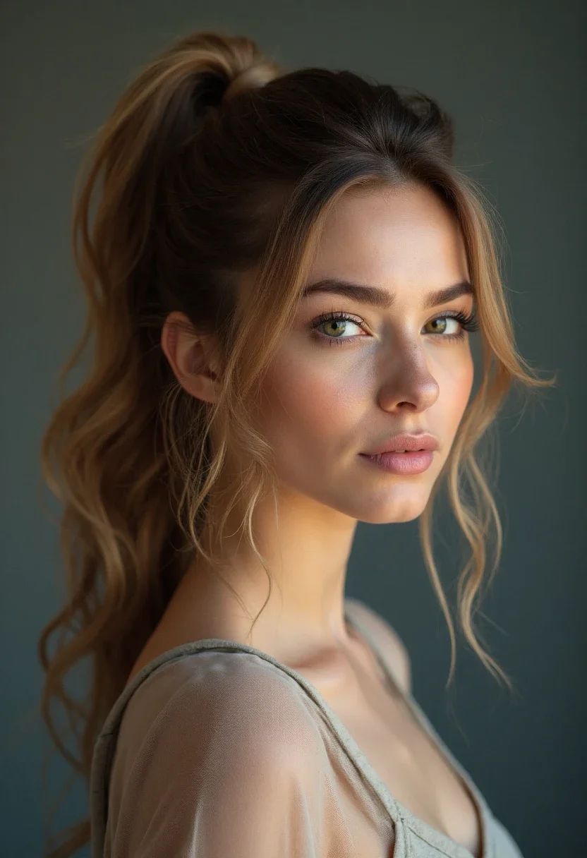 Woman with a messy ponytail hairstyle