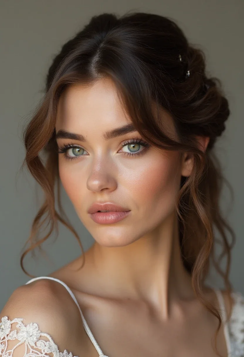 Woman with pinned back curls hairstyle