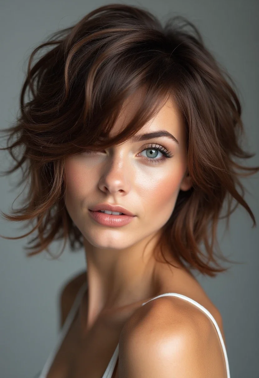 Woman with medium length hair in a modern shag.