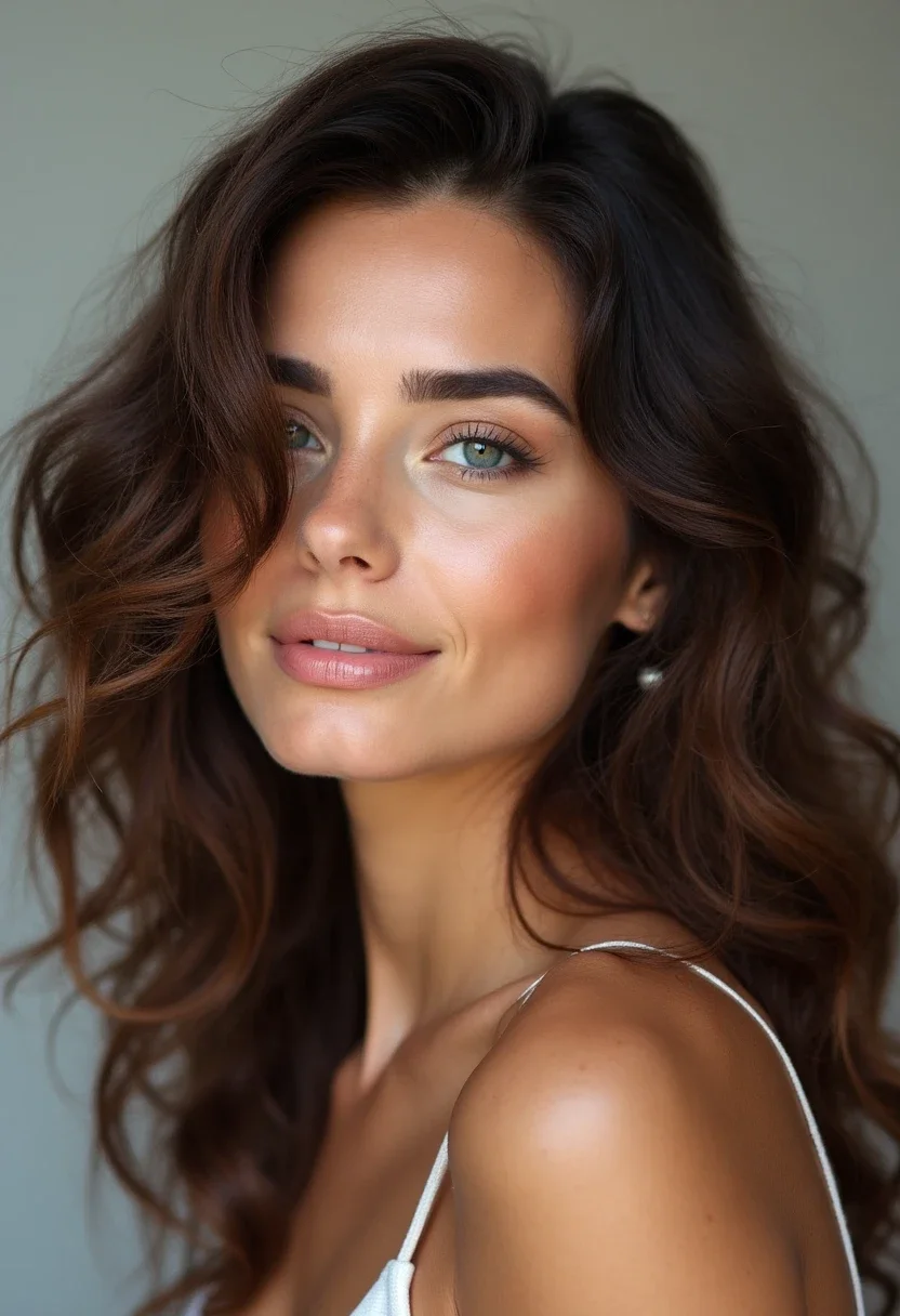 Woman with medium length hair in loose curls.