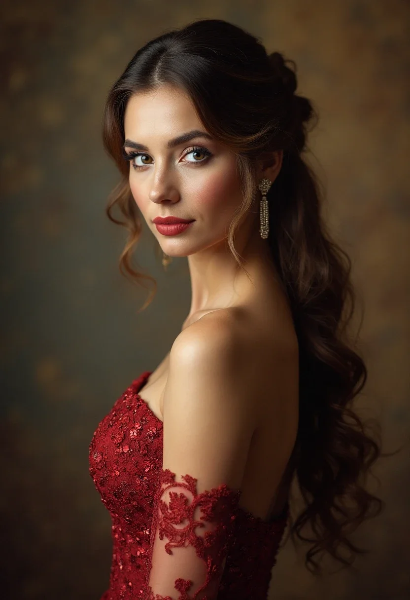 Woman with long hair in a twisted bun.
