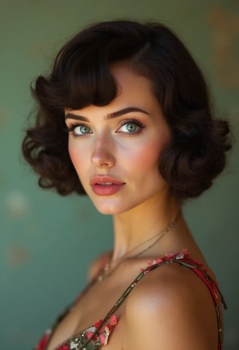 Short hair styled in vintage waves for a classic look.