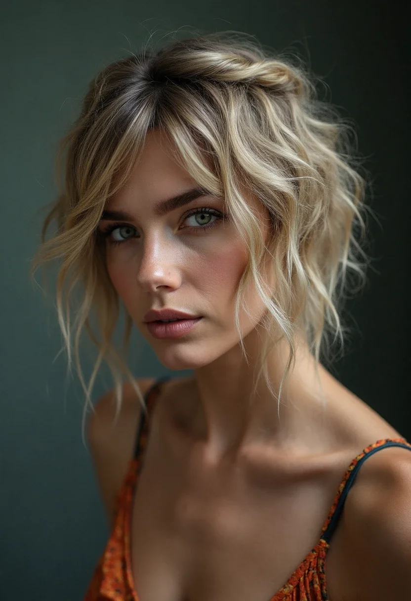 Twisted crown hairstyle for short hair at a formal event.
