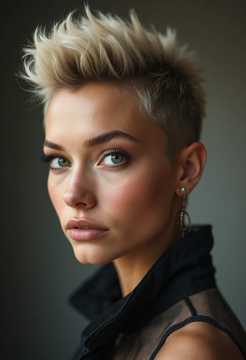 Faux hawk hairstyle for short hair at a formal event.