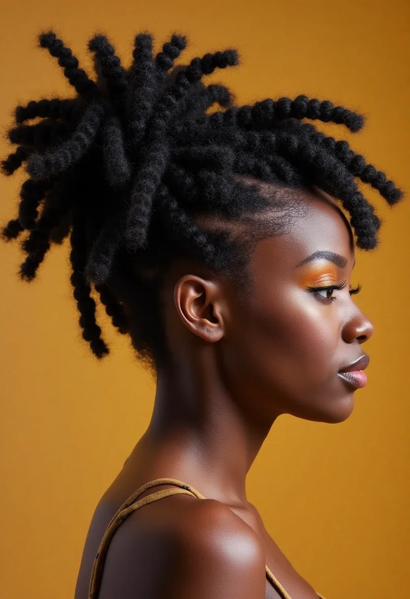 Person with natural hair in Bantu knots.
