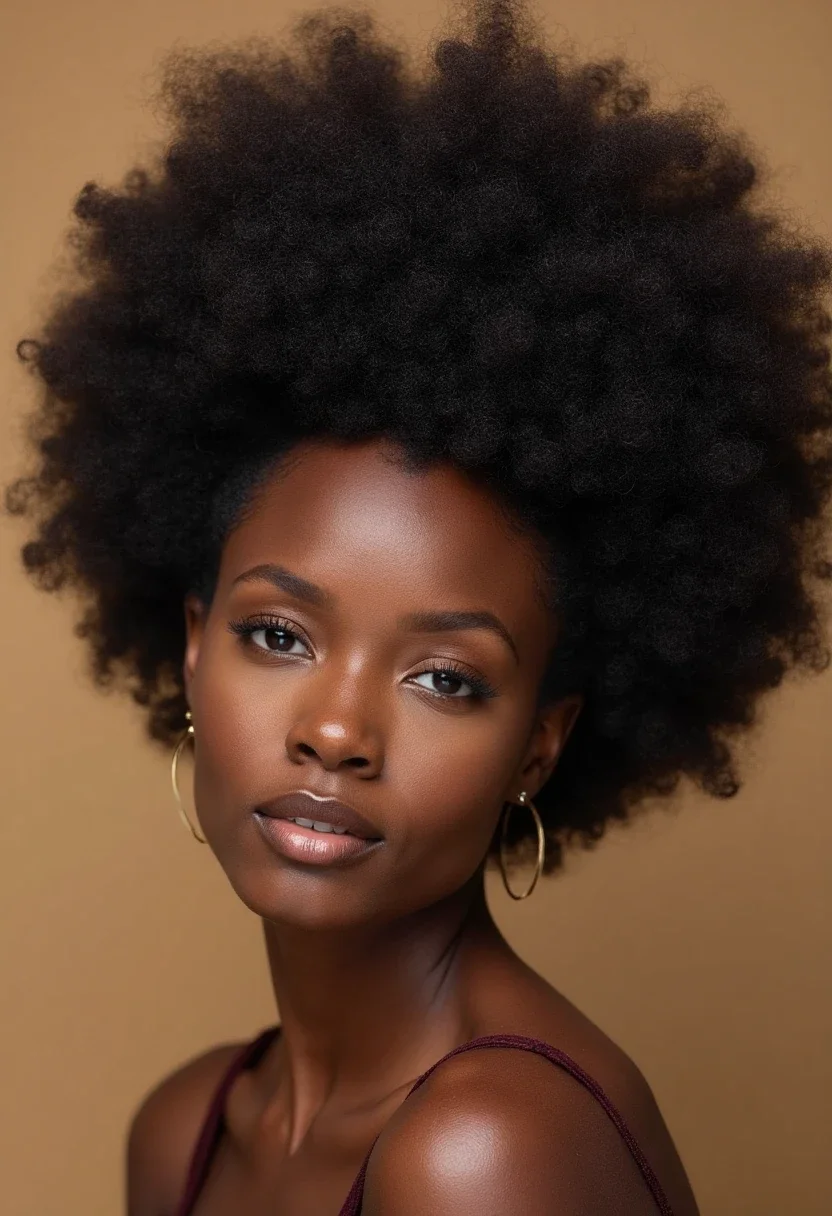 Person with natural hair in an Afro puff.