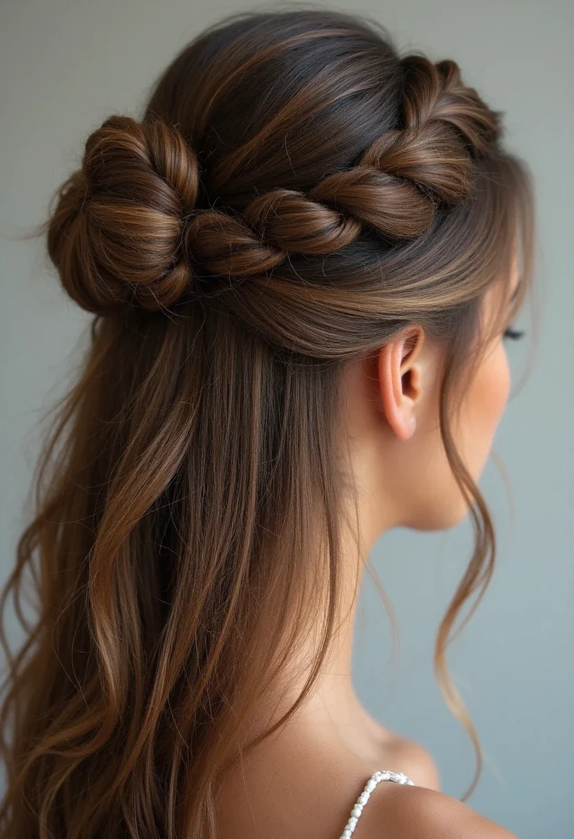 Elegant and graceful twisted half-updo hairstyle for long hair.