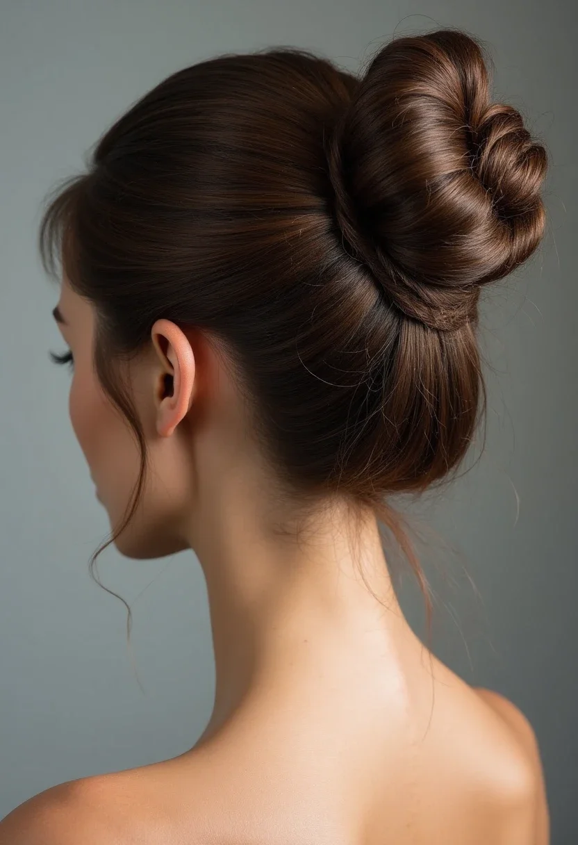 Sophisticated and elegant chignon hairstyle for long hair.