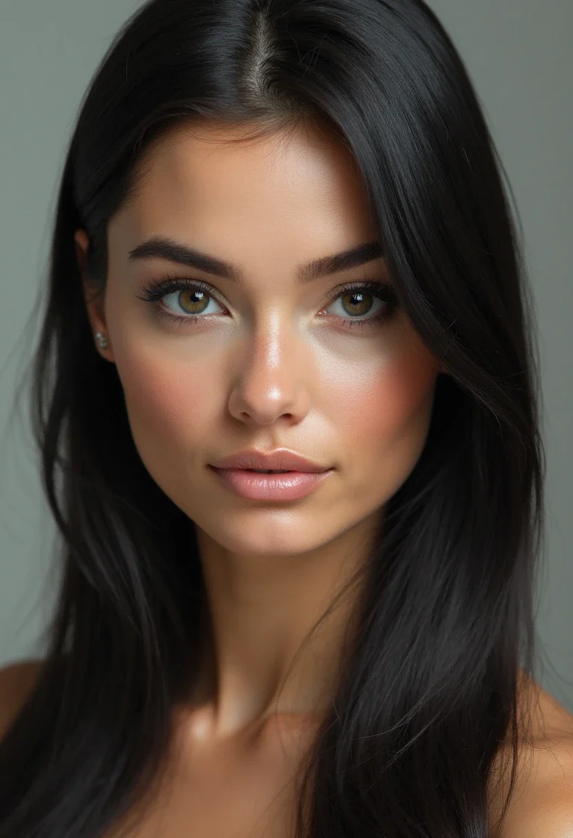 Woman with sleek, straight hair complementing her round face.