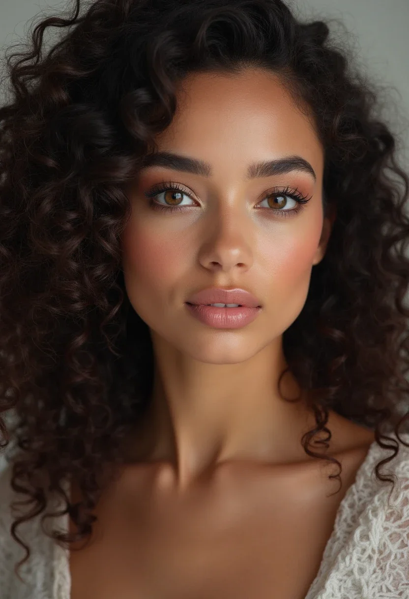 Woman with voluminous curls suitable for a round face.