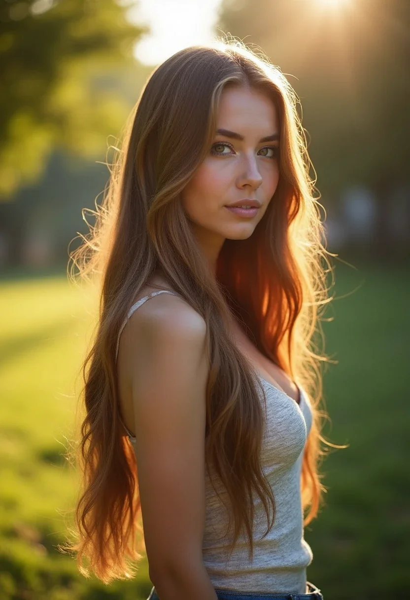 Woman with long, layered straight hair.