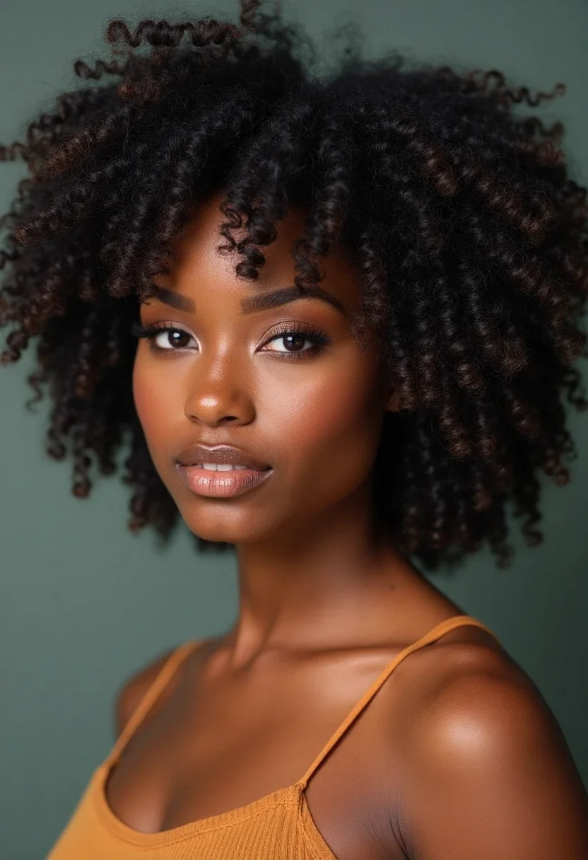 Defined 4C curls in a wash and go style.