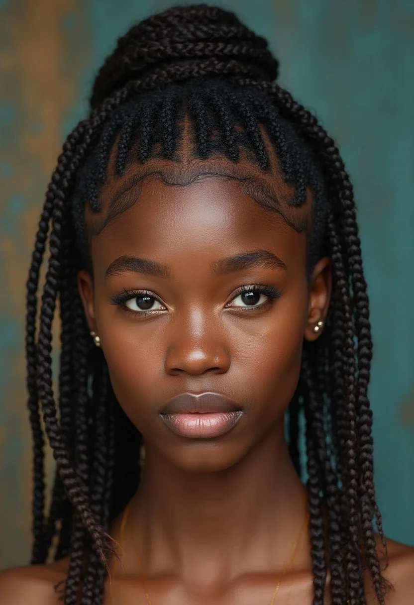 Geometric pattern cornrows on 4C hair.