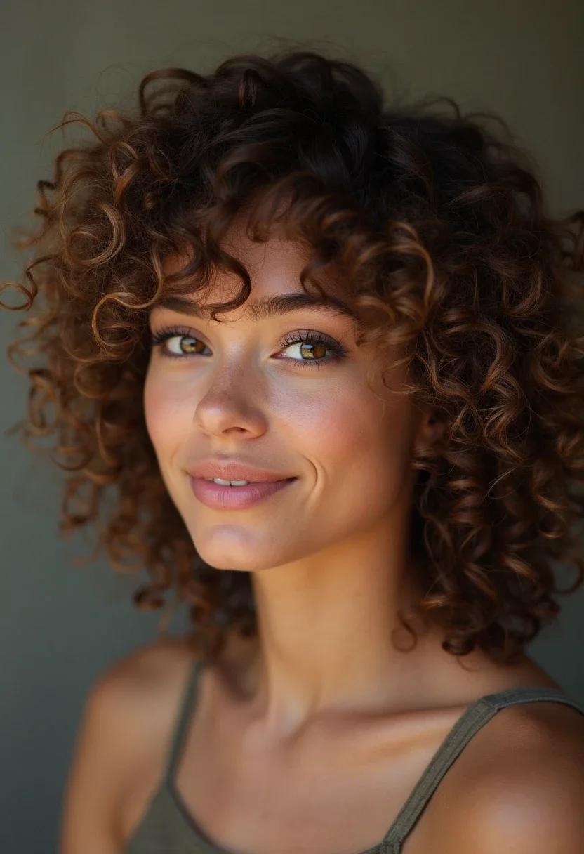 Individual with curly bangs, adding flair to their natural hairstyle.