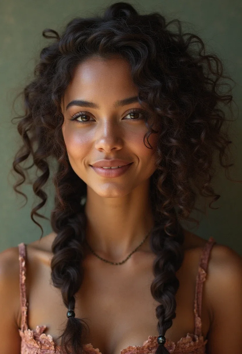 Curly-haired individual with a boho-inspired curly crown hairstyle.