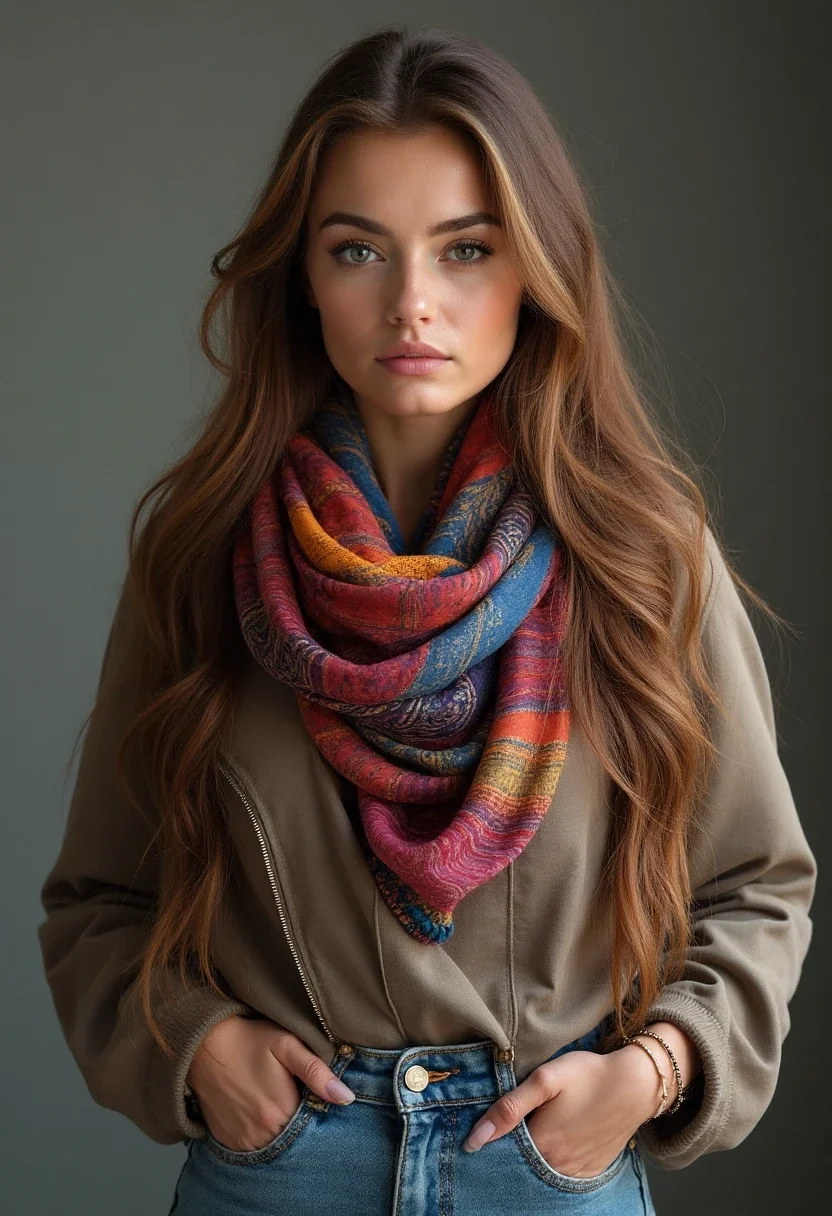 Woman with a scarf hairstyle.