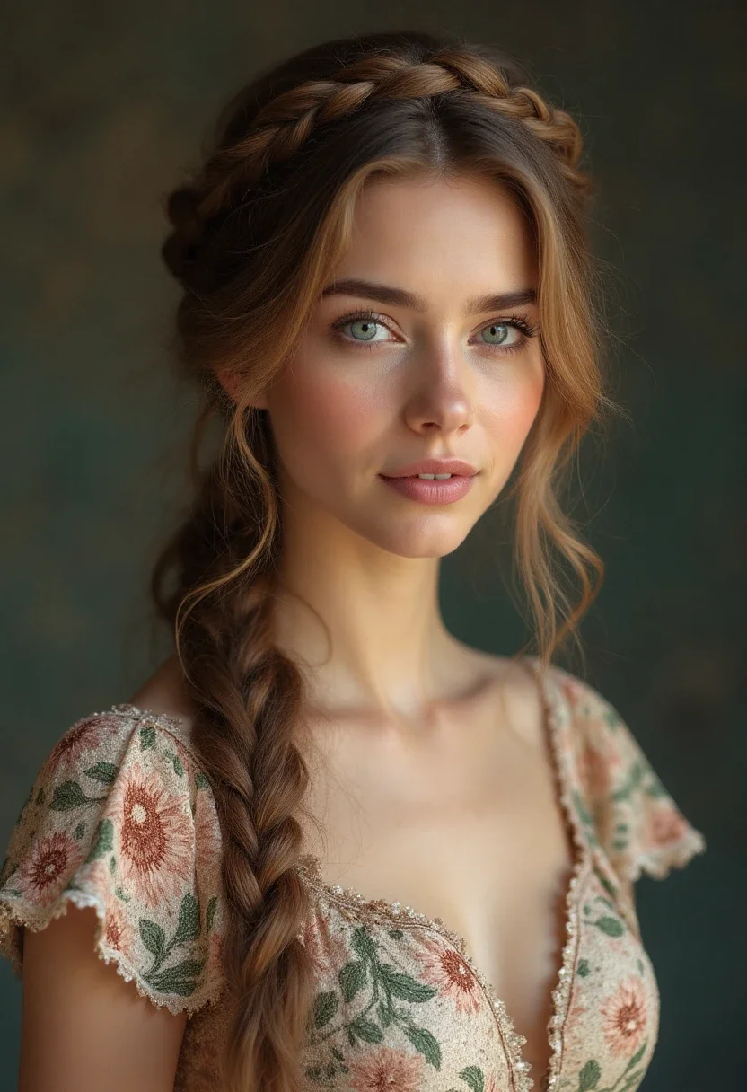 Woman with a braided crown hairstyle.