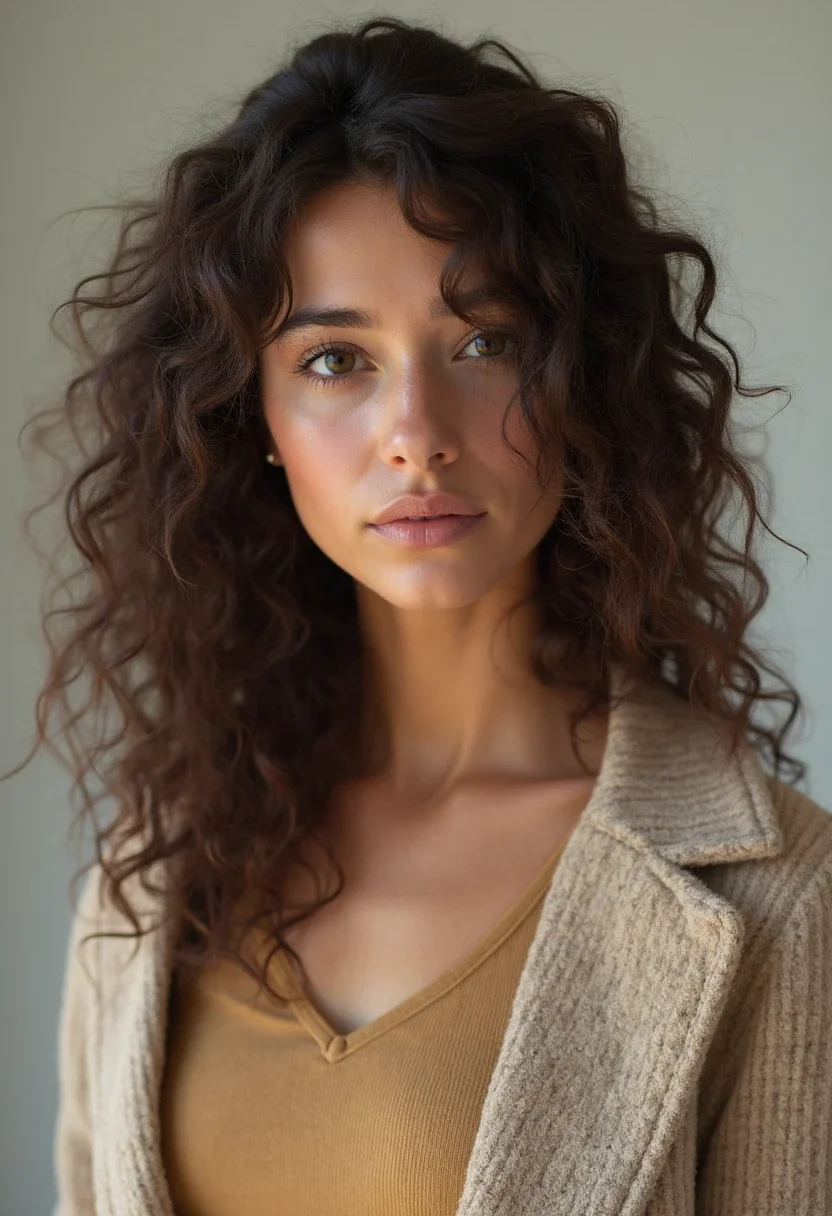 Woman with a half-up half-down hairstyle.