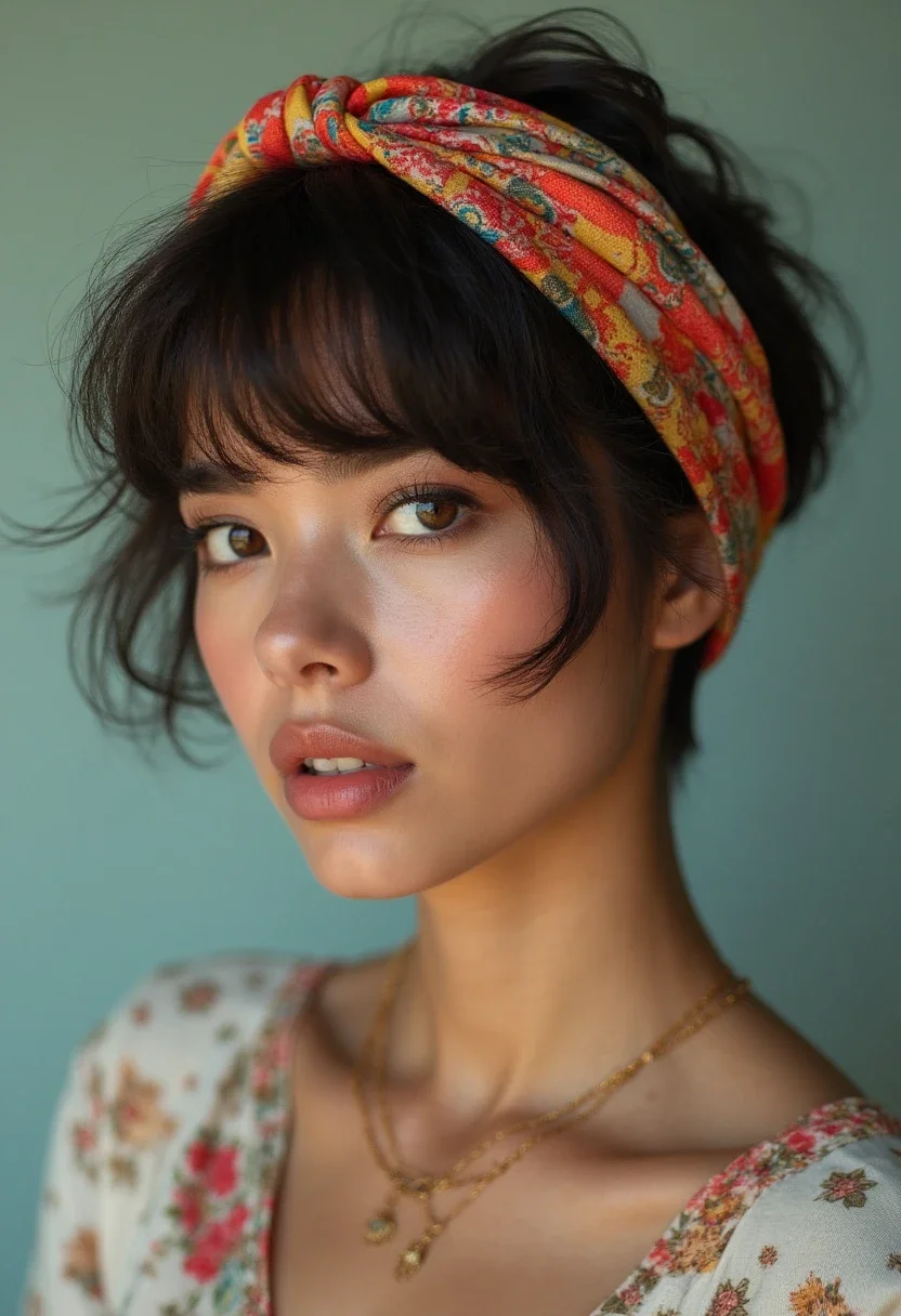 Woman with a headband hairstyle.