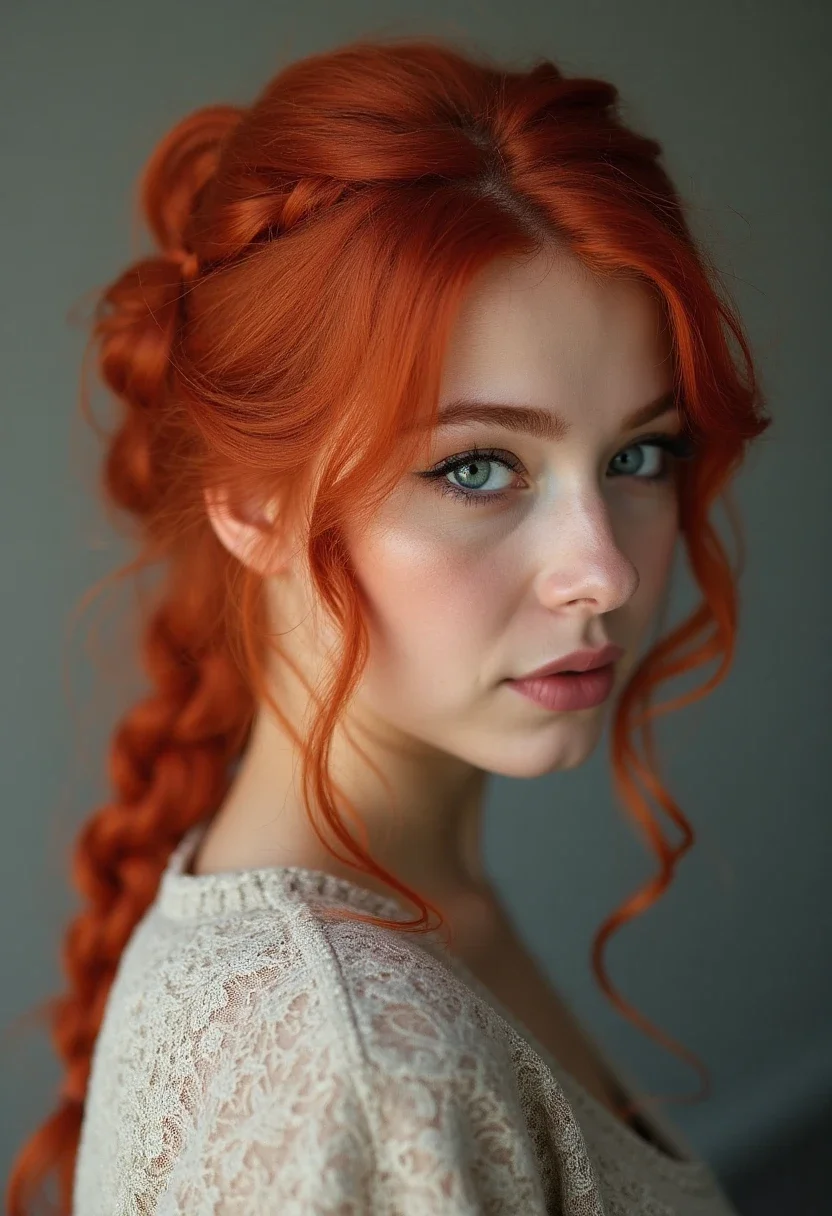 Woman with a French braid hairstyle.