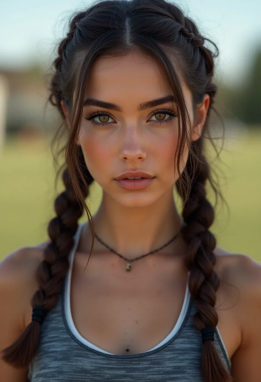 Woman with double Dutch braids hairstyle.