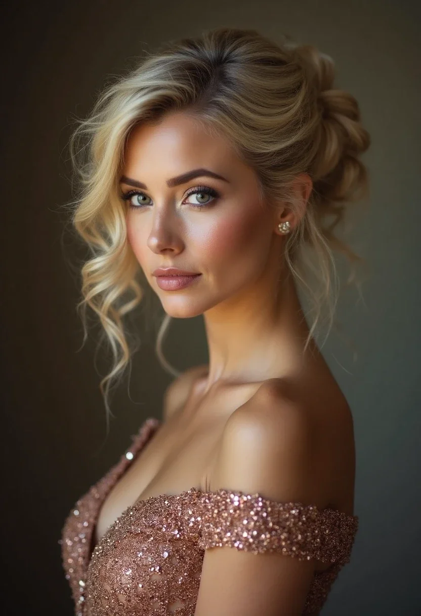 Woman with a twisted updo hairstyle.