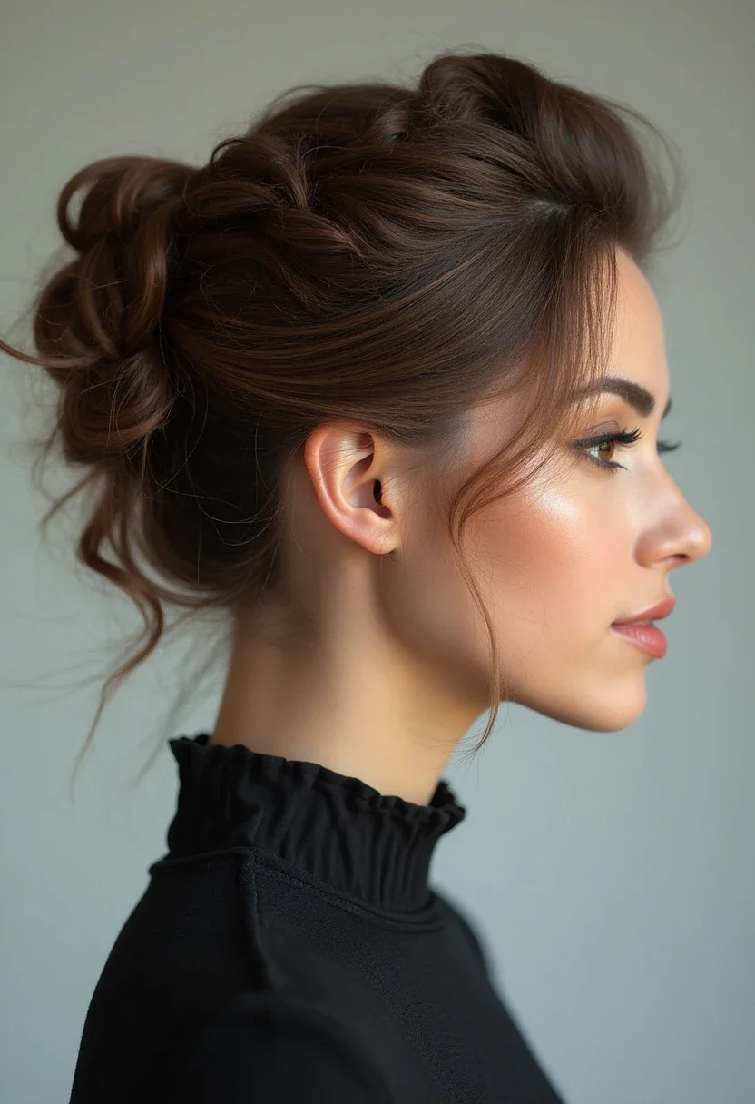 Sophisticated French twist hairstyle controlling frizzy ends.