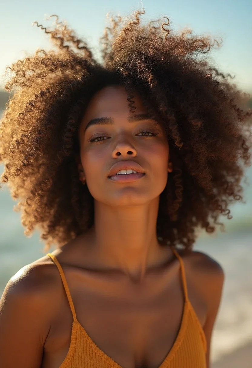 Woman with naturally curly hair styled in a wash and go