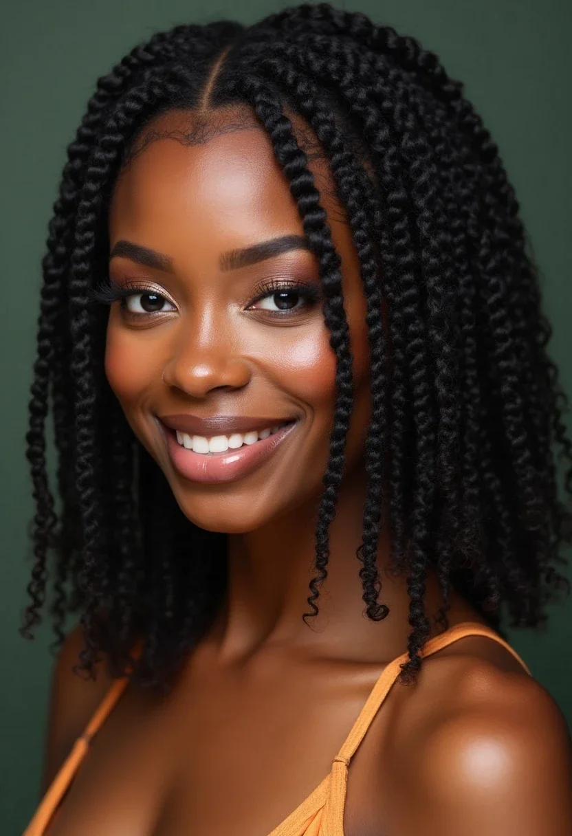 Black woman with flat twists, highlighting the neat and versatile aspects of this hairstyle.