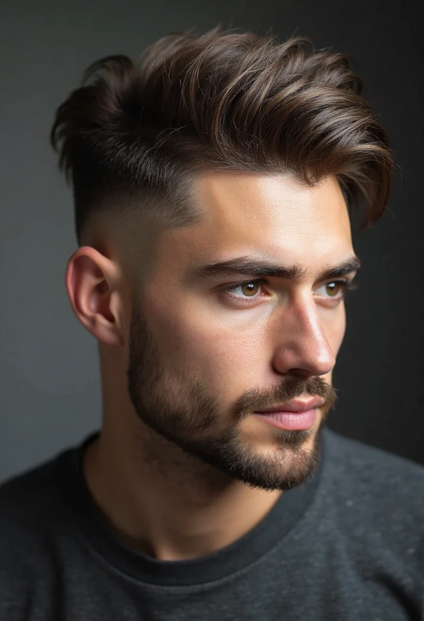 Man with fade mullet hairstyle and straight hair.