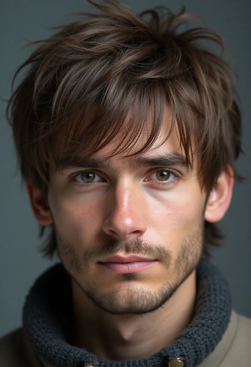 Man with layered mullet hairstyle and straight hair.