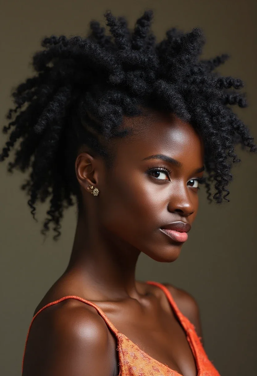 Close-up of Bantu knot hairstyle.