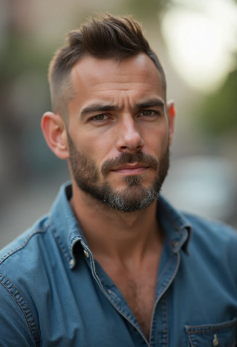 Man with a crew cut in a casual shirt.